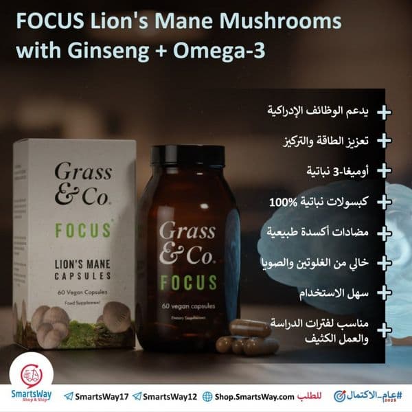 فوكس – فطر لايونز مين مع الجينسنغ + أوميغا-3 60 كبسولة نباتية